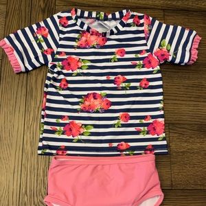 Ruffle Butts Floral Half Sleeve Rashguard Swimsuit